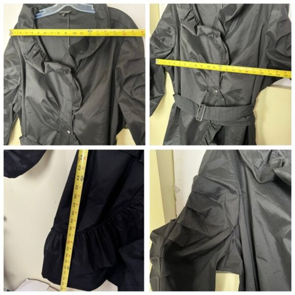 Samuel Dong Coat Dress Ruffle Collar Ruched Sleeves Shimmer Stretch Taffeta 3X - Picture 13 of 16